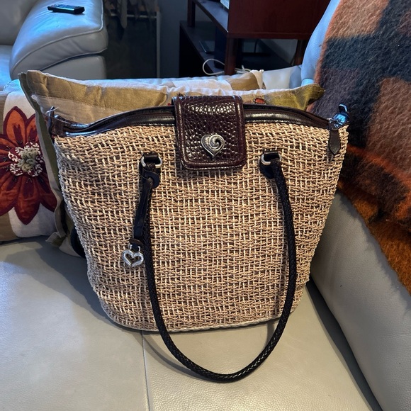 Brighton Woven Satchel Handbag Heart Logo Braided Basket Shoulder Bag - Picture 1 of 10